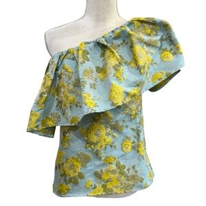 Abbey Glass Women’s Medium Clementine Blue Yellow Floral One Shoulder Top NWT
